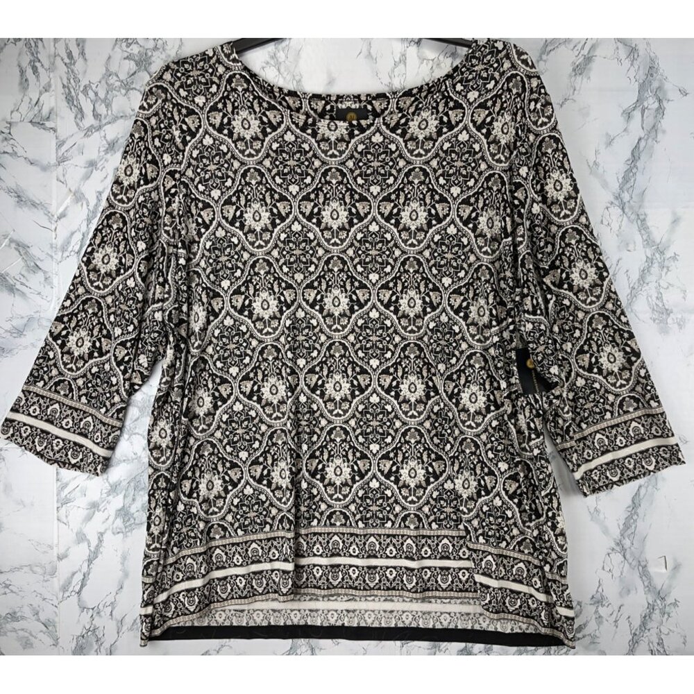 JM Collection Womens 3X Jacquard Blouse Deep Black CB
